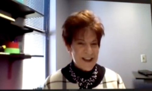 Linda McVey, Director of Wellness on computer screen during a zoom call