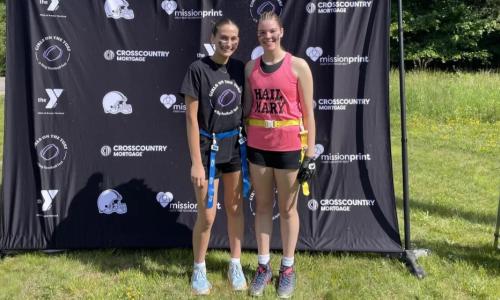 Rocky River’s Nora Bruder (left) and Elyria Catholic’s Jules Cerny (right) created Girls on the Turf to promote awareness for girls flag football. (Credit: Mark Perez-Krywany)