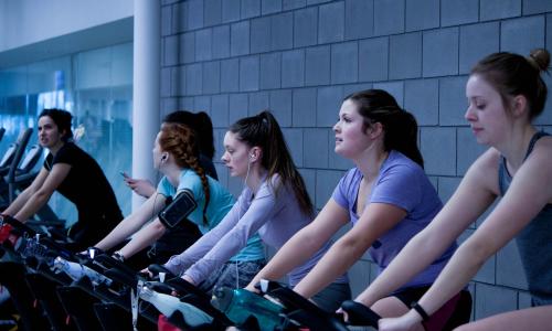 Group of women in spin class
