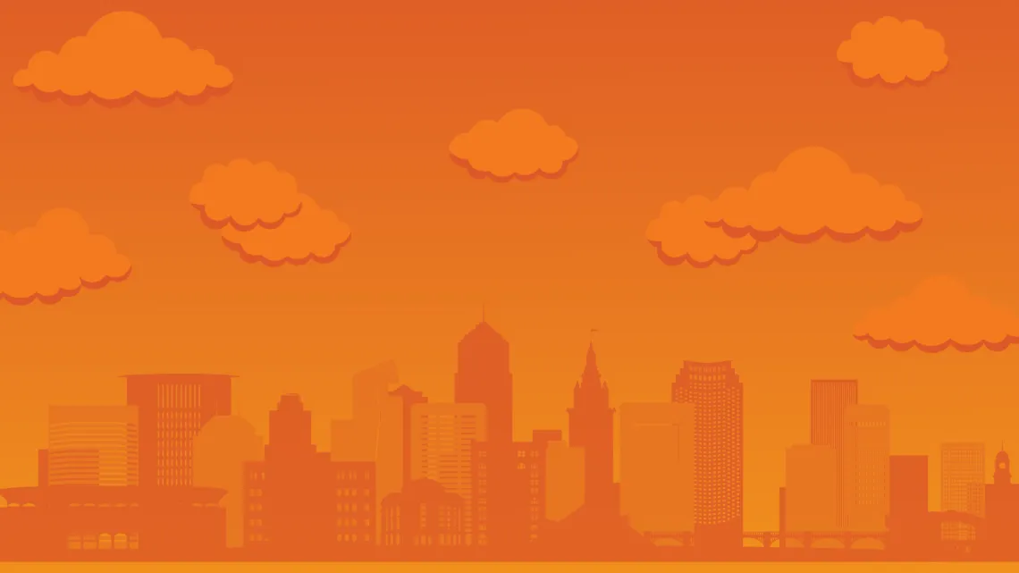 orange Cleveland cityscape